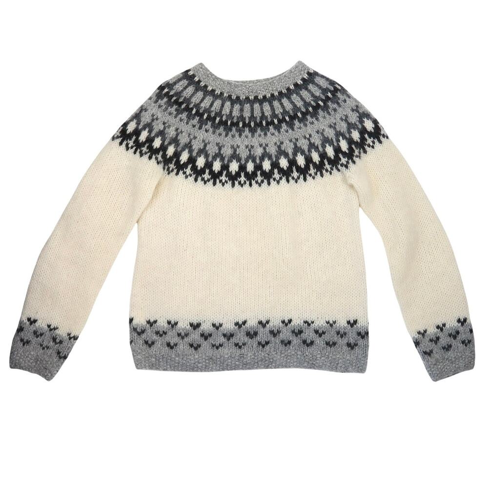 Vintage Cream and Grey Fair Isle Icelandic Wool Knit Sweater